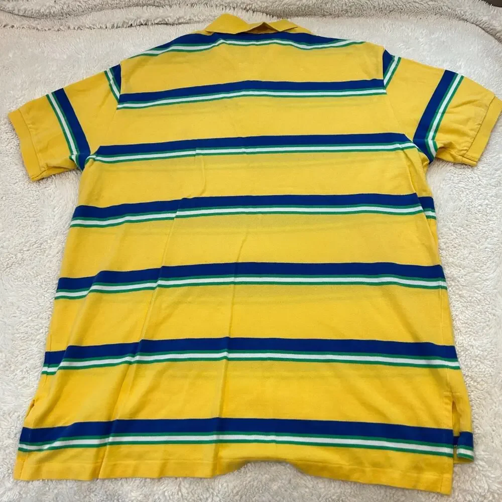 Polo Ralph Lauren Mens Yellow/Blue Striped 2XL Cotton Preppy Casual Summer Golf